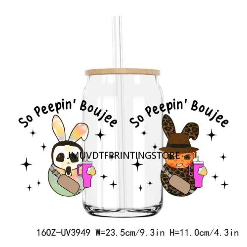 Cute Easter Bunny Cartoon UV DTF Sticker For 16OZ Libbey Glass Cup Can Wrap Transfer Sticker Custom Label DIY Logo Spring Flower