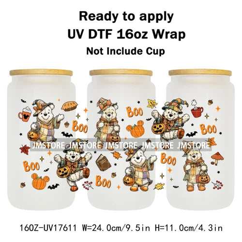 Mouse Ghost Boo Halloween Pumpkin Spooky Season UV DTF Cup Wraps Ready To Apply Transfer Stickers For Libbey Glass Can 16OZ Wrap