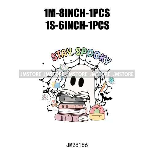 Diy Spooky Ghost Love Reading More Books Good Vibes Halloween Decals DTF Iron On Transfers Stickers Ready To Press For T-shirts