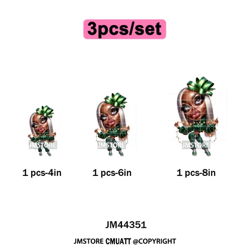 Cool African Melanin Girls Christmas Season Holiday Moody Iron on Washable DTF Heat Transfer Stickers Ready to Press for Hoodies