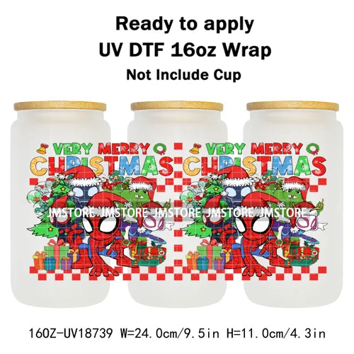 Cartoon Character Snowman Christmas 16OZ UV DTF Cup Wraps Ready To Apply Waterproof Transfer Sticker For Libbey Glass Can Bottle