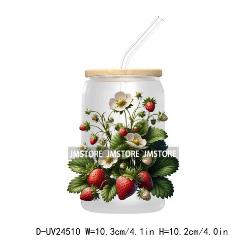 Wild Floral Strawberry With Leaves Fruit UV DTF Transfers Stickers Decals For Libbey Cold Cups Mugs Tumbler Waterproof DIY Craft