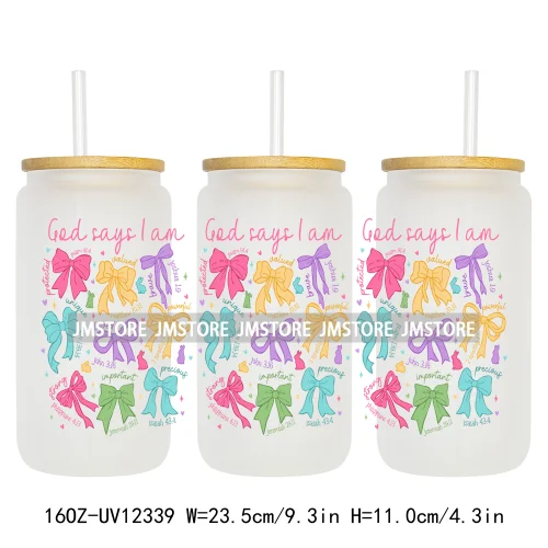 He Is Risen Christian Easter 16OZ UV Cup Wrap DTF Transfer Stickers For Libbey Glass Can Cups Tumbler Girly Happy Easter Bunny