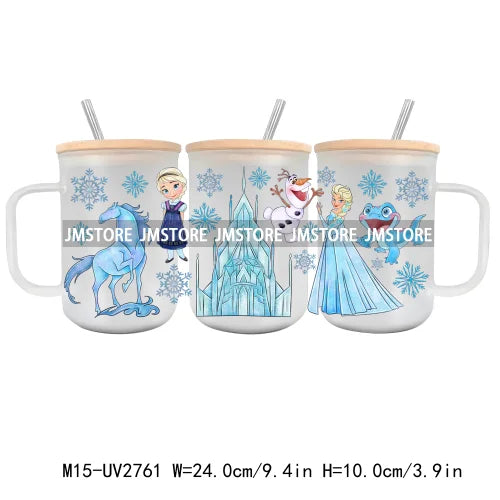 Cartoon Baby Little Princess UV DTF Glass Can Wrap For 15OZ Mug Glass Cup Transfer Stickers DIY Custom Logo Labels Magic Kingdom