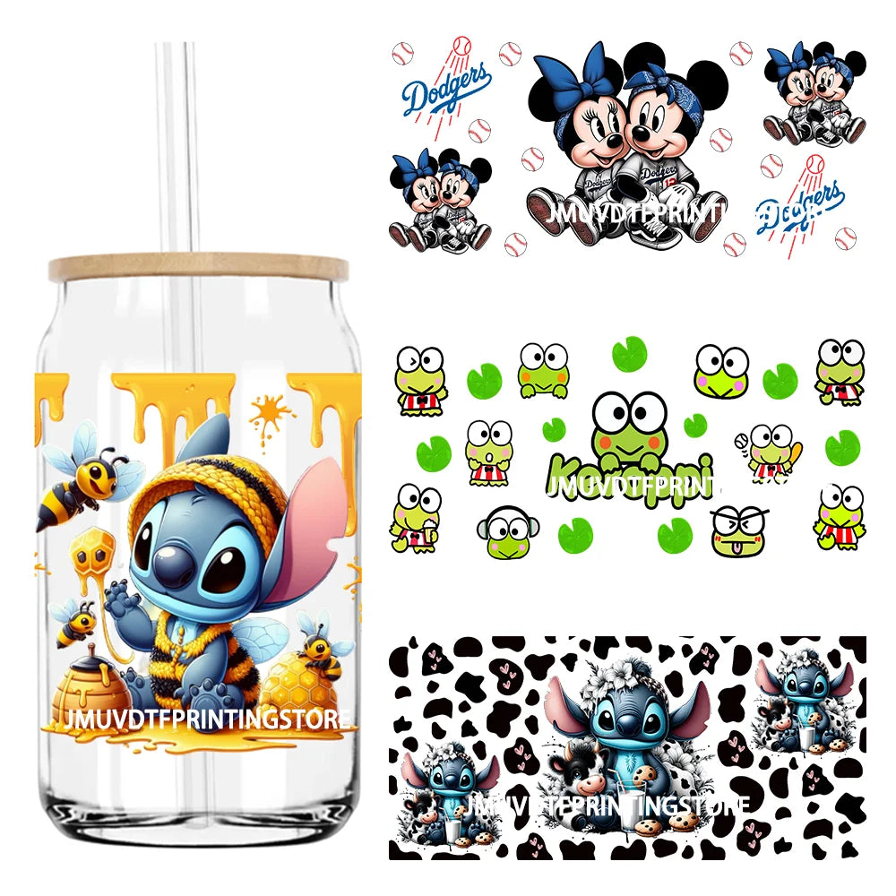 Cartoon Couple 16OZ UV DTF Cup Wrap Transfers Stickers Mouse And Friends Custom Labels DIY Waterproof Logo For Libbey Glass Can