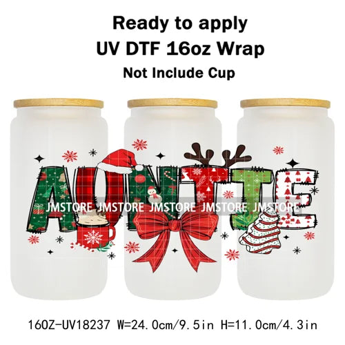 Christmas Mama Mini Coquette Family Xmas 16OZ UV DTF Cup Wraps Ready To Apply Waterproof Transfer Stickers For Libbey Glass Can