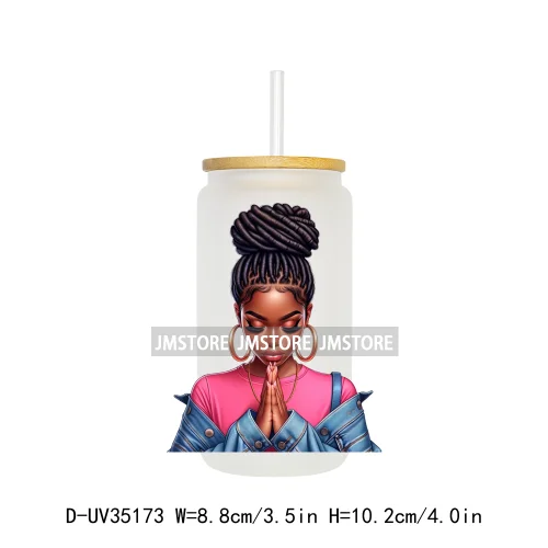 Black Girl Praying Faith Religious Woman UV Sticker Decals For Libbey Cold Cups Mugs Tumbler Transfer Stickers Waterproof Prints