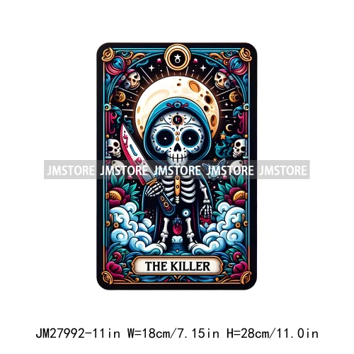 Spooky Halloween Tarot Card Pumpkin Skeleton Ghost Flower Iron On DTF Transfers Stickers Ready To Press For Sweatshirt Bags