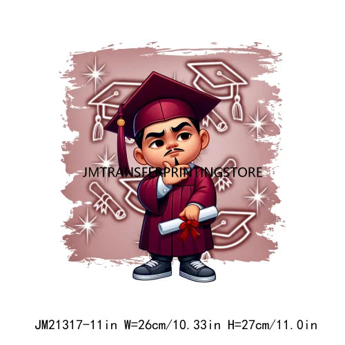 Chicano Graduation Chibi Style Boy Logos Si Se Pudo Educated Latino Double Trouble Man DTF Heat Transfer Stickers For Clothes