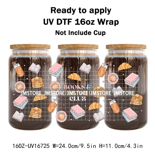 Books Coffee Coquette Fruits Girly 16OZ UV DTF Cup Wrap Ready To Apply Waterproof Transfer Stickers For Libbey Glass Can Tumbler