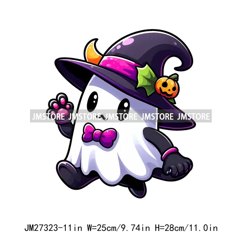 Cute Flower Ghost Bat Hey Boo Double Trouble Spooky Halloween Designs DTF Iron On Transfer Stickers Ready To Press For Clothing