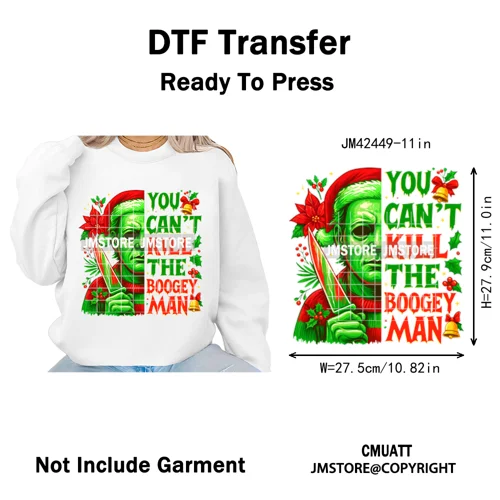 Funny Brushstroke Bubble Cartoon Christmas Killer Movie Xmas Iron on DTF Washable Transfers Stickers Ready to Press for Textiles