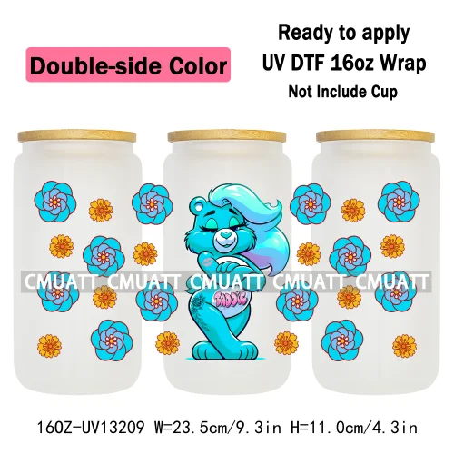 Double Side Color UV DTF Cup Wrap Transfer Stickers For 16oz Libbey Glass Customizable Durable Waterproof Selfadhesive Stickers