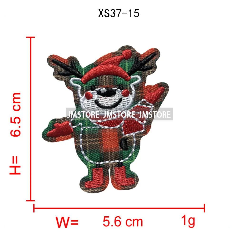 Red Checkered Christmas Icons Cozy Winter Season Lover Festive Decoration Embroidery Appliques Iron on Patches for Clothes Bags