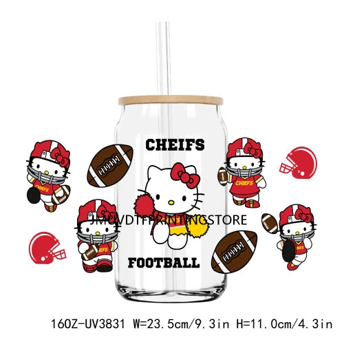 Sport Football Cartoon Cat UV DTF Sticker For 16OZ Libbey Glass Cup Can Wrap Transfer Sticker Custom Labels DIY Logo