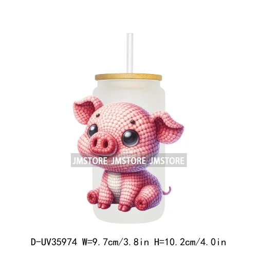 Watercolor Knitted Cute Animals UV DTF Transfer Stickers Decals Ready To Apply Waterproof For 16OZ Libbey Glass Can Cups Tumbler