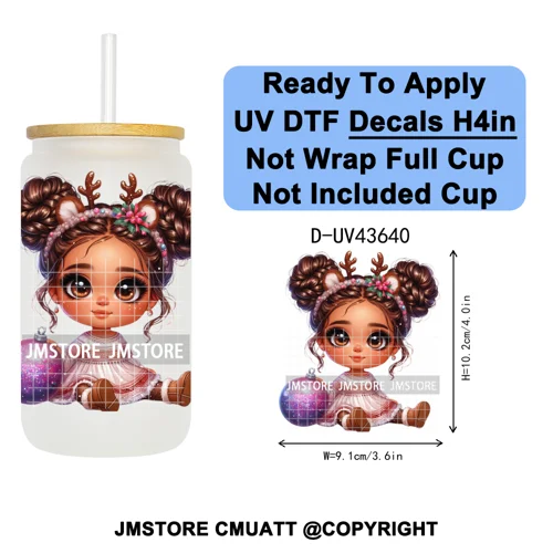 Chibi Cute Mexican Christmas Baby Girl UV DTF Decals Ready To Apply Waterproof Transfer Stickers For 16OZ Libbey Glass Can Mugs