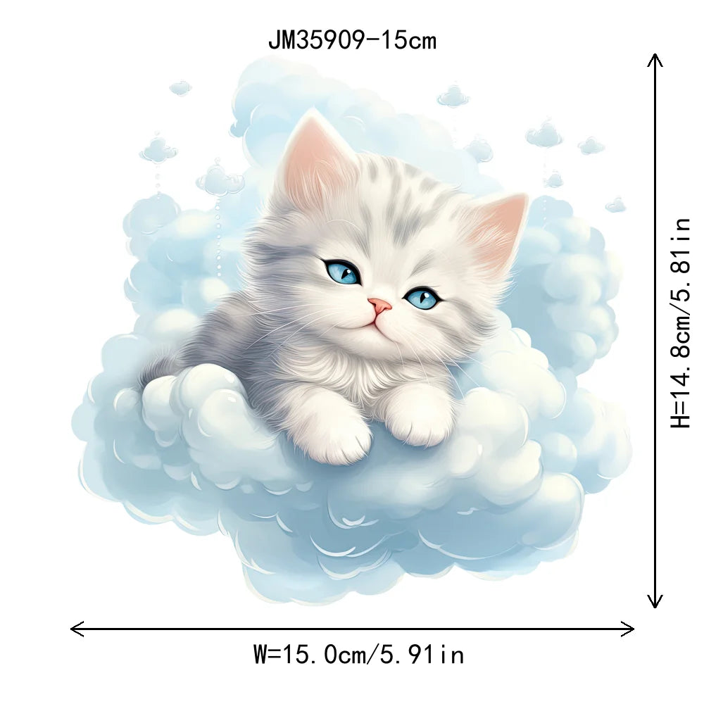 15cm 5.9in Kid Cloud Animal Tiger Lion Iron On Heat Transfer Sticker For Clothes DTF Print Vinyl Thermal Washable T-Shirt Decal
