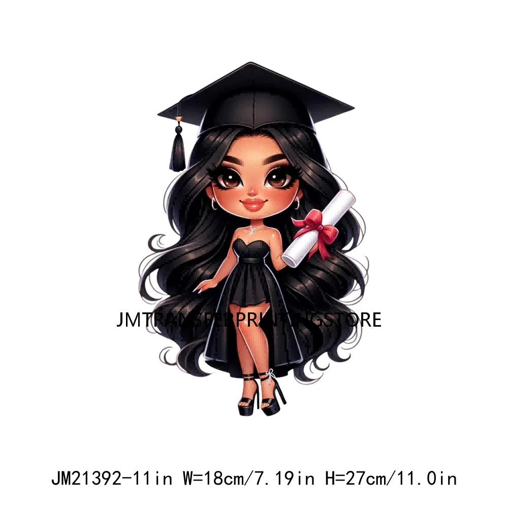 DIY Chibi Latina Graduation Diploma Designs Iron On Chicana College Woman Transfers Printing Stickers Ready To Press For Hoodies