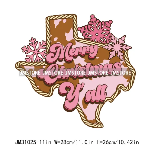 Retro Western Howdy Cowboy Santa Snowmies Cactus Merry Christmas Iron On DTF Transfers Stickers Ready To Press For Clothing