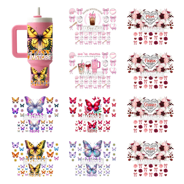 Mom Butterfly Flowers Wholesale Bulk UV DTF Wraps Ready To Apply Transfer Stickers Waterproof For Mini Tumbler Keychain