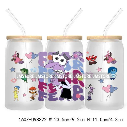 It's Okay To Feel All The Feels UV DTF Cup Wrap For 16OZ Glass Cup Can Transfer Stickers Custom Label Logo Inside Out Characters