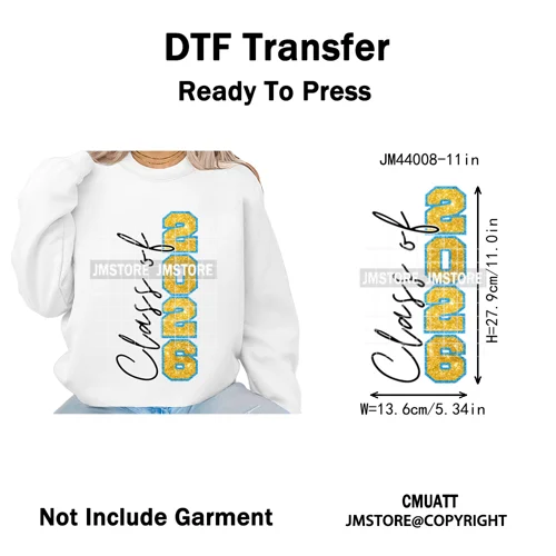 Faux Glitter Senior Class of 2026 High School Graduate Reunion Iron on Washable DTF Transfer Stickers Ready to Press for Clothes