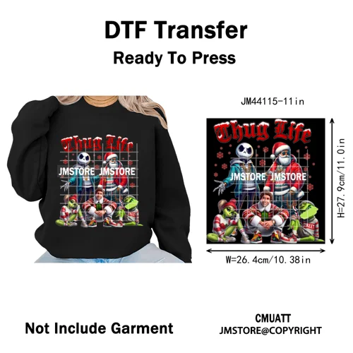 Thug Life Cartoon Movie Xmas Friends Christmas Thief Iron on Washable DTF Transfers Stickers Ready to Press for T-shirts Bags