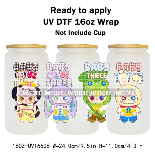 Floral Monsters Cartoon Characters UV DTF Wraps Transfer Stickers Waterproof Logo High Quality For 16OZ Libbey Glass Can Tumbler