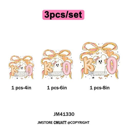 Trick or Treat Down Main Stree Cartoon Coquette Ghost Boo Halloween Iron on DTF Transfers Stickers Ready to Press for T-shirts