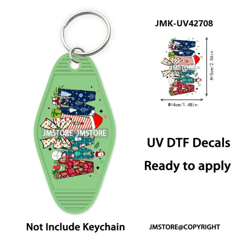 Preppy Bow Christmas Reindeer Mama Mini UV DTF Keychain Decals Ready To Apply Waterproof Durable Wraps For Hotel Motel Keychain