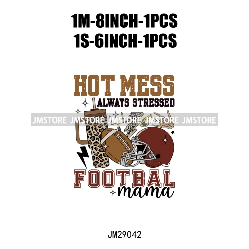 Hot Mess Coquette Football Mama Bow Touchdown Season Sport Vibes Iron On DTF Transfer Stickers Ready To Press For Sweatshirt