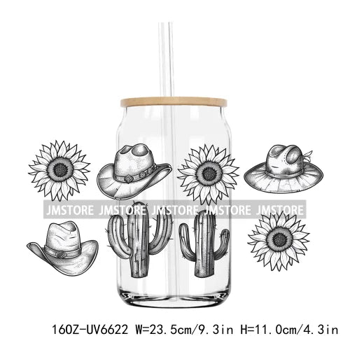 Western Desert Cactus Plants 16OZ UV DTF Cup Wrap Transfers Stickers Custom Labels Durable Waterproof Logo For Libbey Glass Can