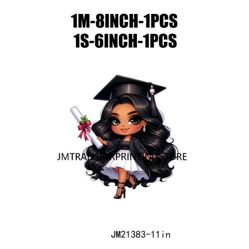 Cool Pretty Chibi Latina College Graduation Girls Educated Diploma Iron On DTF Transfer Stickers Ready To Press For T-shirts