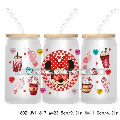 Happy Valentine's Day Cartoon Mouse Couple 16OZ UV Cup Wrap DTF Transfer Sticker For Libbey Glass Can Cups Tumbler XOXO Love Bug