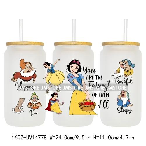 Beautiful Princess Cartoon Gnomes UV DTF Wraps Transfer Sticker Ready To Apply Waterproof Logo For 16OZ Libbey Glass Can Tumbler