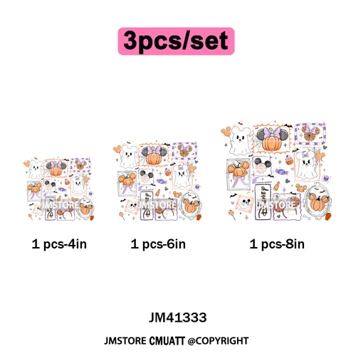 Trick or Treat Down Main Stree Cartoon Coquette Ghost Boo Halloween Iron on DTF Transfers Stickers Ready to Press for T-shirts