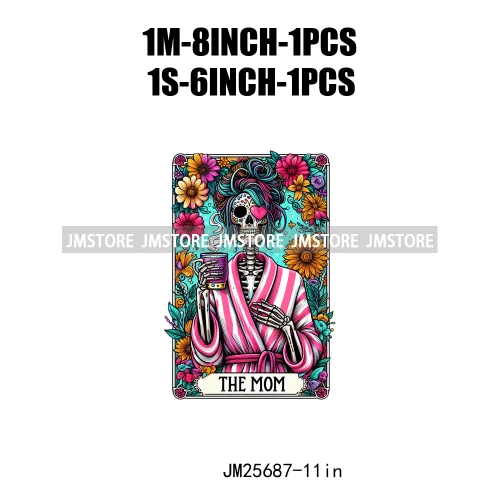 Custom Flower La Chismosa Dog Cat Lover Badass Skull Tarot Card  DTF Iron On Heat Transfers Stickers Ready To Press For Hoodies