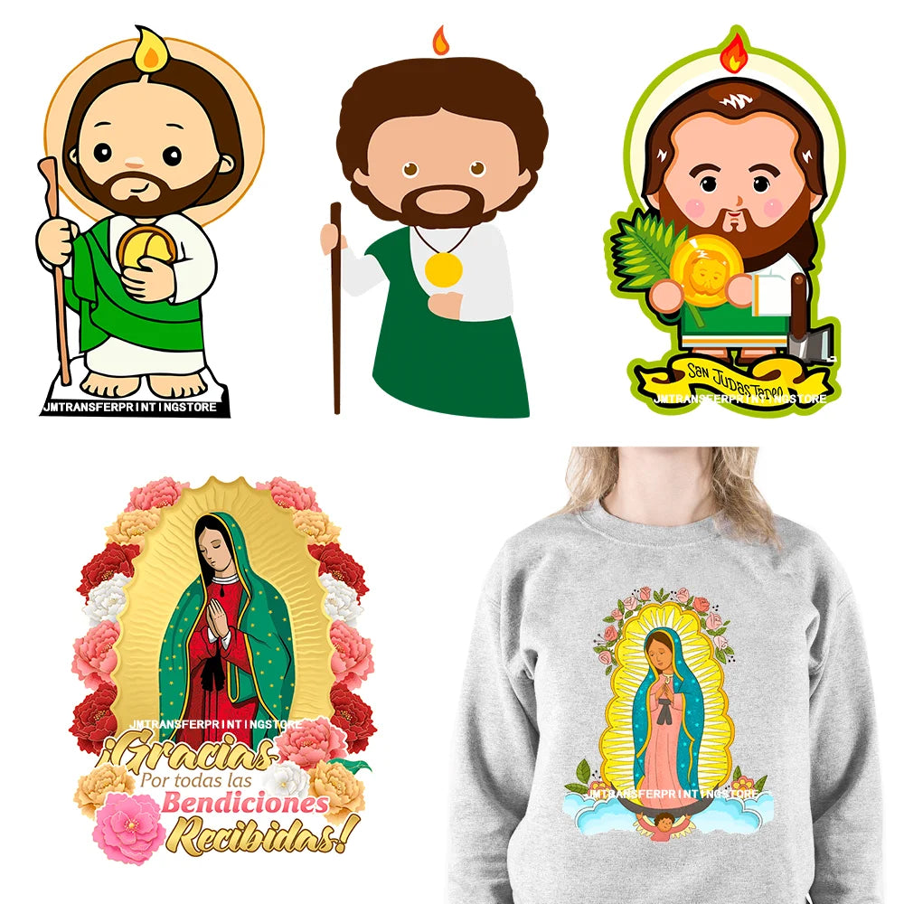 San Judas Tadeo Mexican Latin Culture Washable Decals Madre Mia Our Lady of Guadalupe DTF Transfers Stickers For Clothes Bags