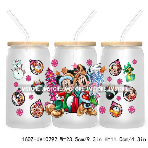 Princess Christmas Cartoon Friends 16OZ UV Cup Wrap DTF Transfer Stickers For Libbey Glass Can Cups Tumbler Magical Kingdom Vibe