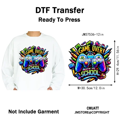 12in Game Zone Time Girl Gamer Squad Hustler Graffiti Game On Over Iron on DTF Transfers Stickers Ready to Press for Hoodies