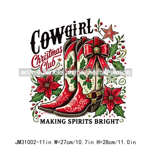 Funny Howdy Christmas Western Cowboy Highland Cow Gingerbread Boots Iron On DTF Transfers Stickers Ready To Press For T-shirts