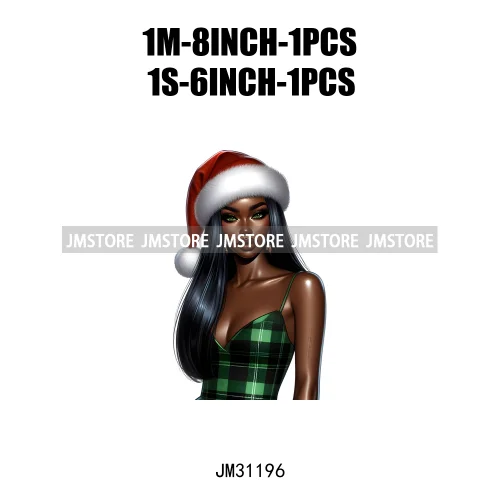 Fashion Santa Afro Black Woman Merry Christmas Girly Winter Iron On DTF Transfers Stickers Printing Ready To Press For Clothing