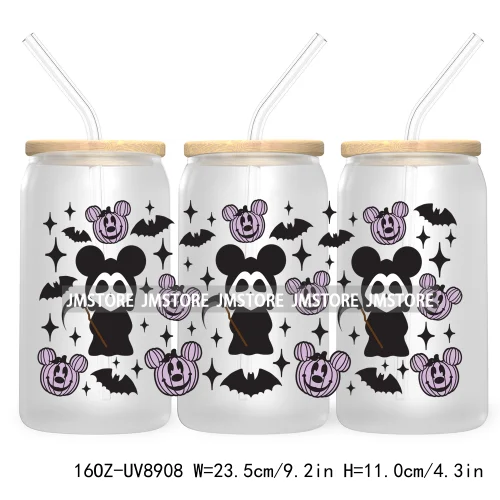 Cartoon Halloween Bat Pumpkin 16OZ UV DTF Cup Wrap Transfer Stickers Custom Labels Durable Waterproof Logo For Libbey Glass Can