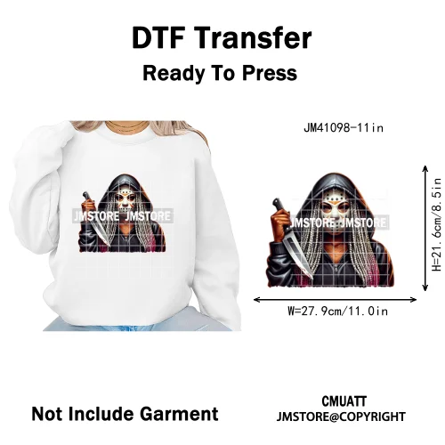 Horror Afro Mama Coffee Lover Scary Girly Killer Halloween Movie Iron on DTF Transfers Stickers Ready to Press for Textile Bags