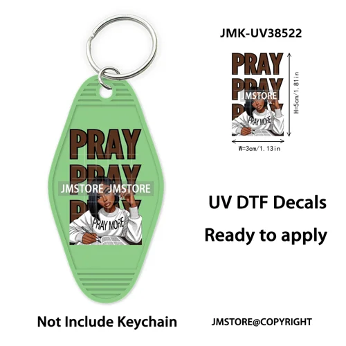 Afro Girls Faith Religious Christian UV DTF Motel Keychain Wraps Ready To Apply Waterproof High Quality Hotel Keychain Decals