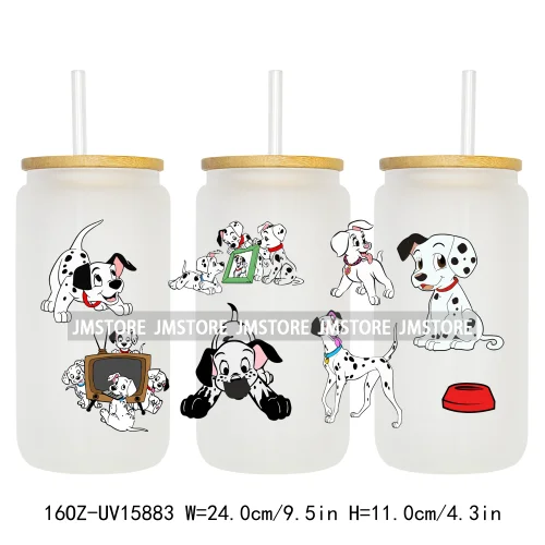 Cute Loyal Dogs Black Dalmatian UV DTF Cup Wraps Ready To Apply Waterproof Transfer Stickers For 16OZ Libbey Glass Can Tumbler