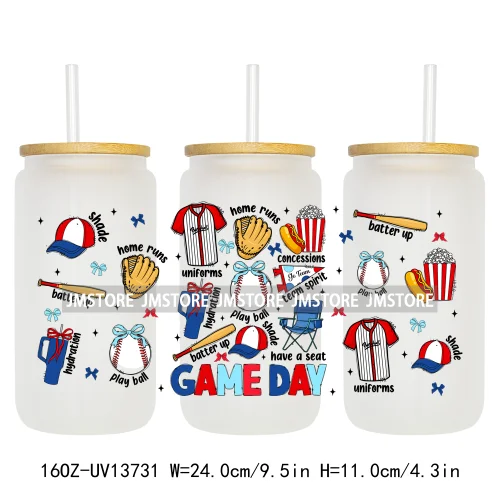 Coquette Baseball Mama Game Day 16OZ UV DTF Cup Wraps Ready To Apply Waterproof Transfer Stickers For Libbey Glass Can Tumbler