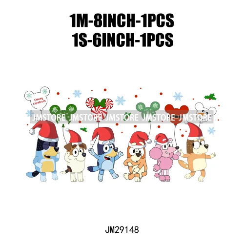 Cute Cartoon Blue Dog Family Character Merry Christmas Vibes Decals Iron On DTF Transfers Stickers Ready To Press For Sweatshirt