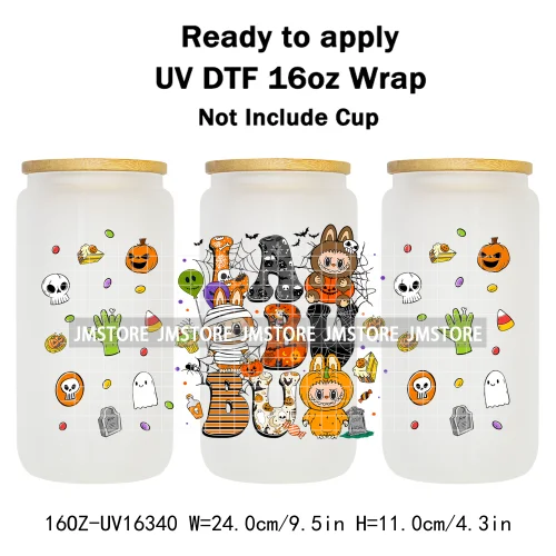 Spooky Doll Monster Characters UV DTF Stickers Fall Pumpkin Halloween Ready to Transfer Cup Wrap For Libbey Can Glass Tumblers
